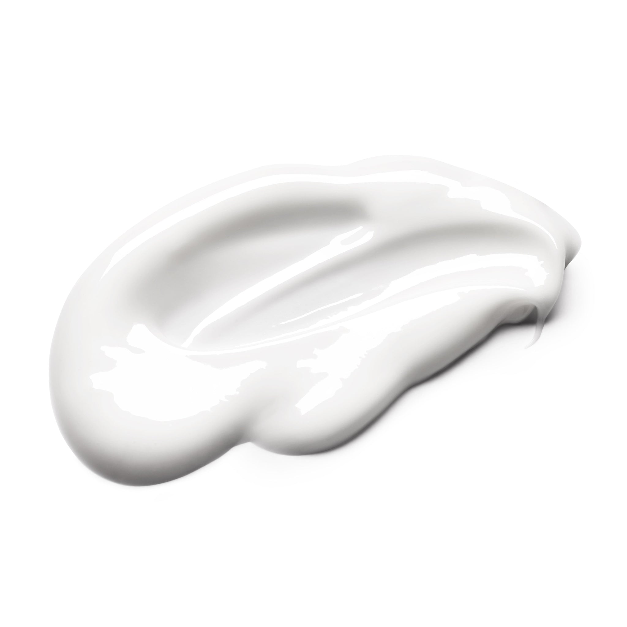 A smooth, glossy smear of thick white Re-charge Black Pepper Bodylotion 300ml by MoltonBrown Nederlands on a white background.