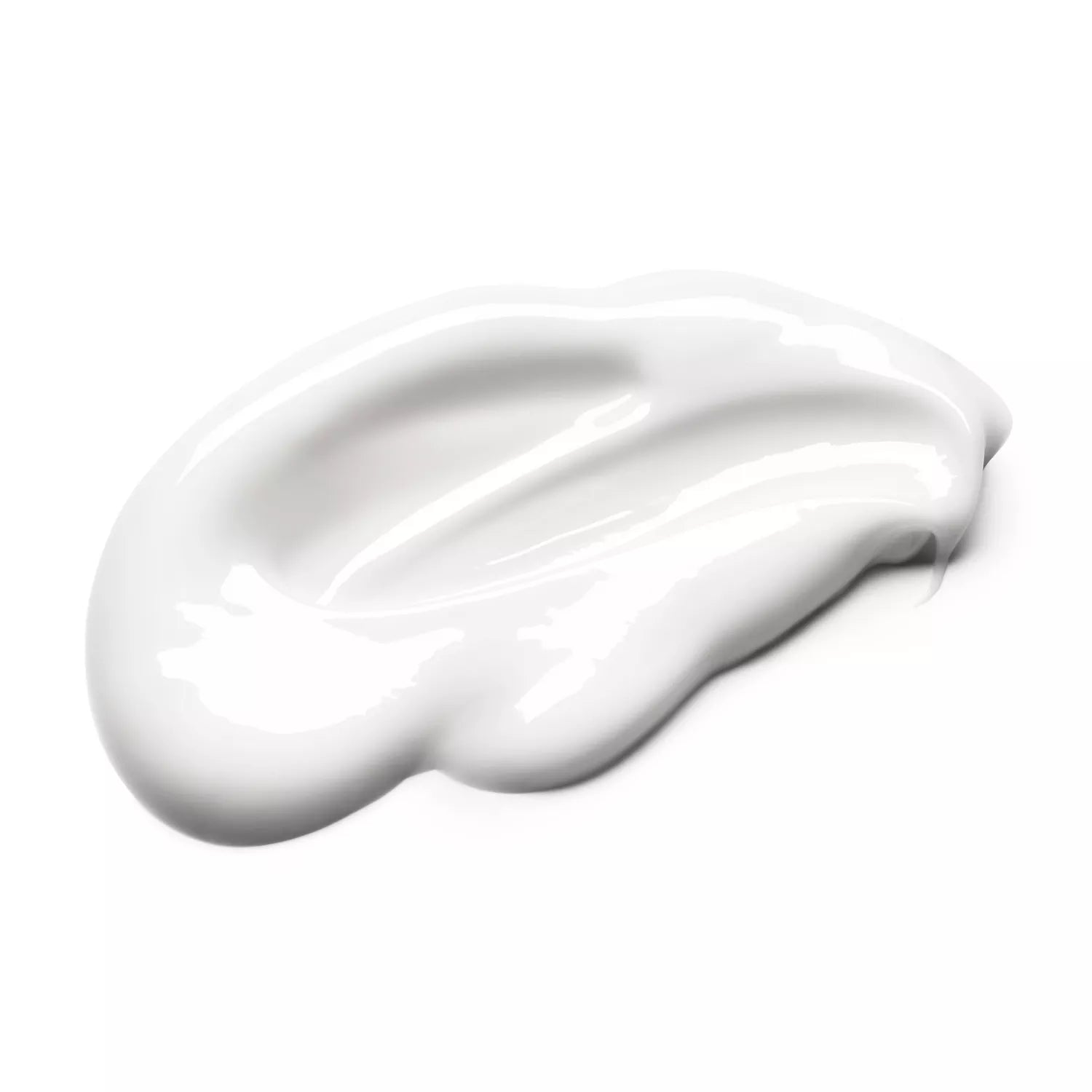A smear of MoltonBrown Nederlands Reviving Rosemary Conditioner, creamy and white, is spread unevenly on a white background, hinting at the promise of revitalized, glossy hair.
