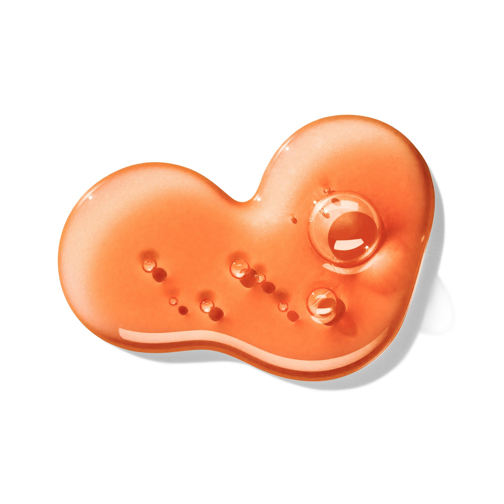 A glossy, orange gel with small bubbles and a smooth, peanut-shaped form—resembling MoltonBrown Nederlands Neon Amber Bad- & Douchegel 300ml—appears on a white background.