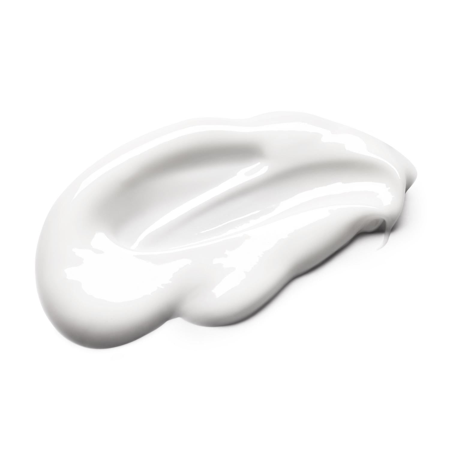 A smear of MoltonBrown Nederlands Milk Musk Bodylotion 300ml, with its creamy white, glossy texture and wavy edges, is shown on a plain background—perfect to hydrateer de huid.