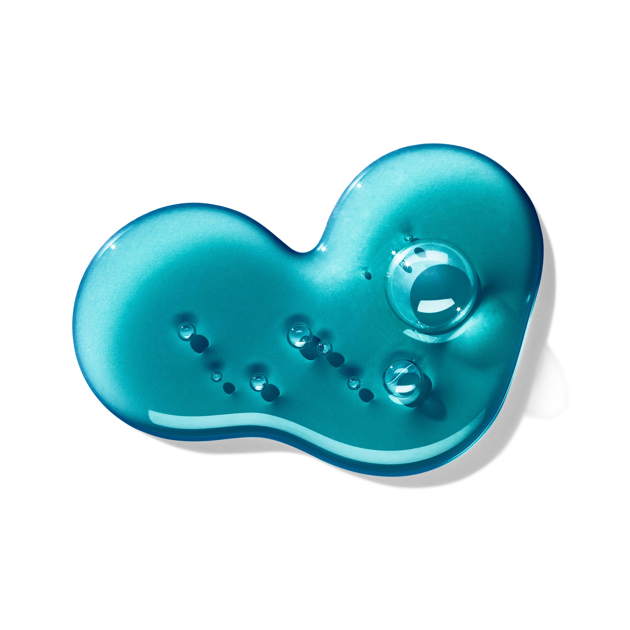 A glossy, turquoise blue gel with bubbles and an irregular shape evokes the look of MoltonBrown Nederlands Dark Leather Bad- & Douchegel 300ml, featuring a sleek, rocky leather touch against a white background.