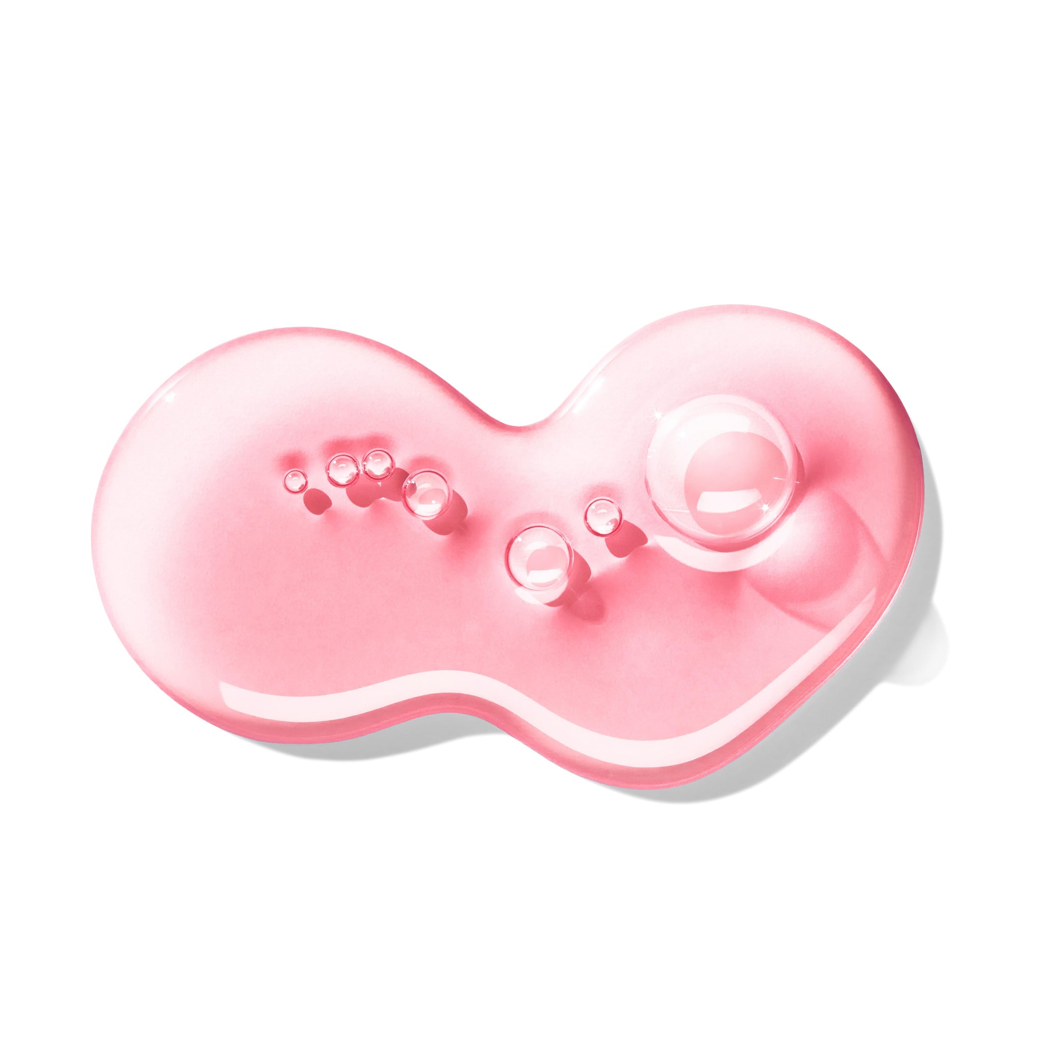 A glossy pink liquid blob with clear bubbles, shaped like a figure-eight on white, evokes MoltonBrown Nederlands Fiery Pink Pepper Vloeibare Handzeep 300ml.